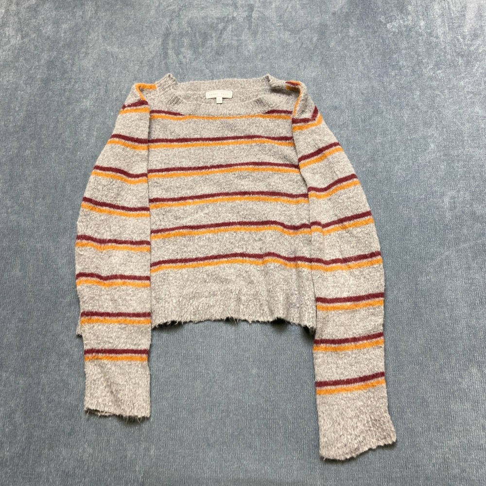 Emory Park Cropped Sweater Women Small Gray Striped Knit Long Sleeve Pullover